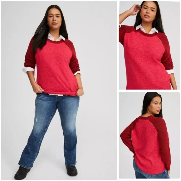 NWT Torrid Women’s Vegan Cashmere Pullover Sweater Red And Pink Size 3X - Picture 1 of 12